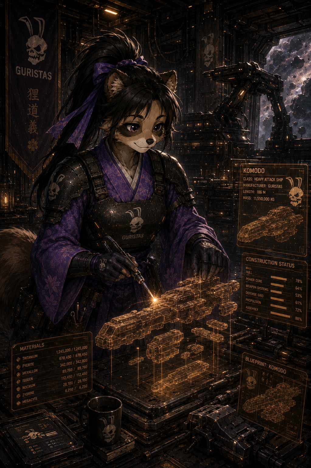 Kaoru Tanuki assembling a ship