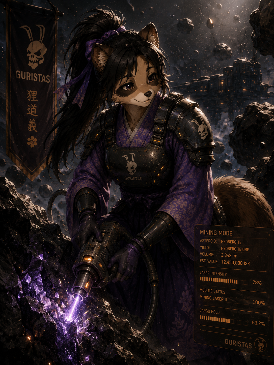 Kaoru Tanuki mining an asteroid